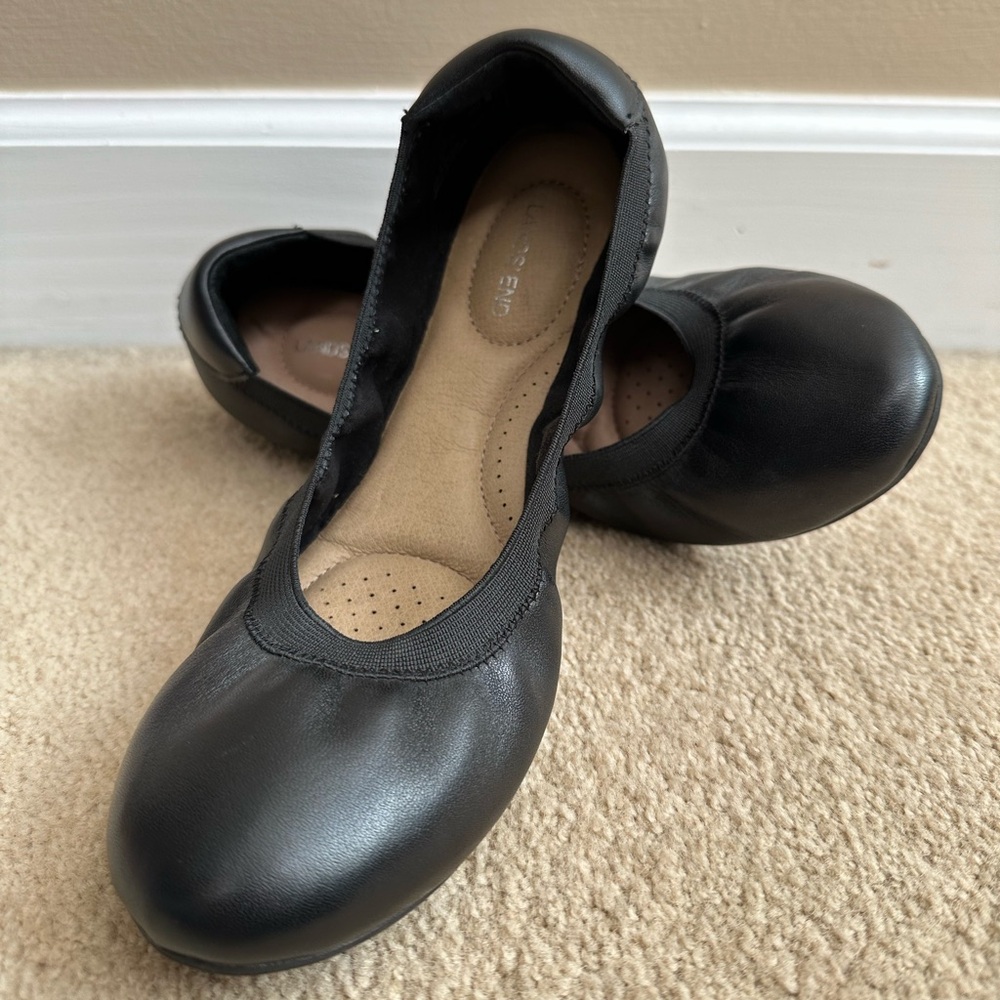 Lands End Women's Comfort Slip On Black Ballet Flats Size 8 Wide